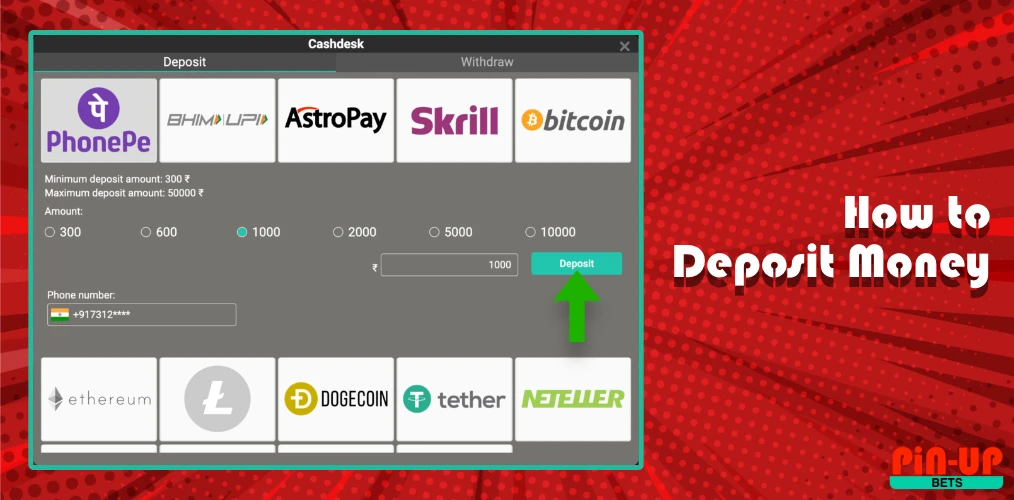 How to deposit money to Pin Up.